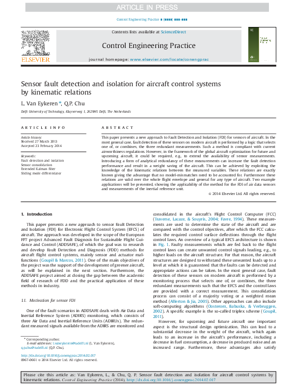 (PDF) Sensor fault detection and isolation for aircraft control systems ...
