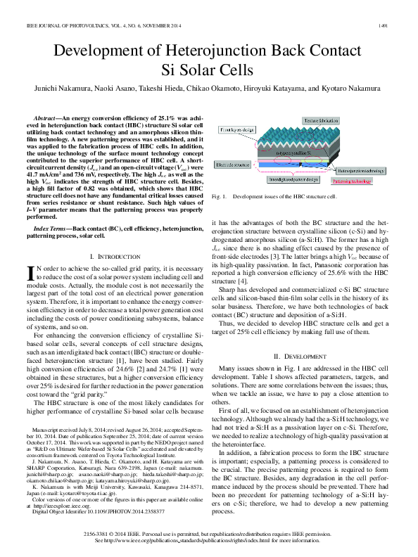 (PDF) Development of Heterojunction Back Contact Si Solar Cells