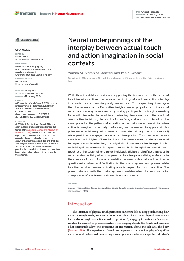 (PDF) Neural underpinnings of the interplay between actual touch and ...