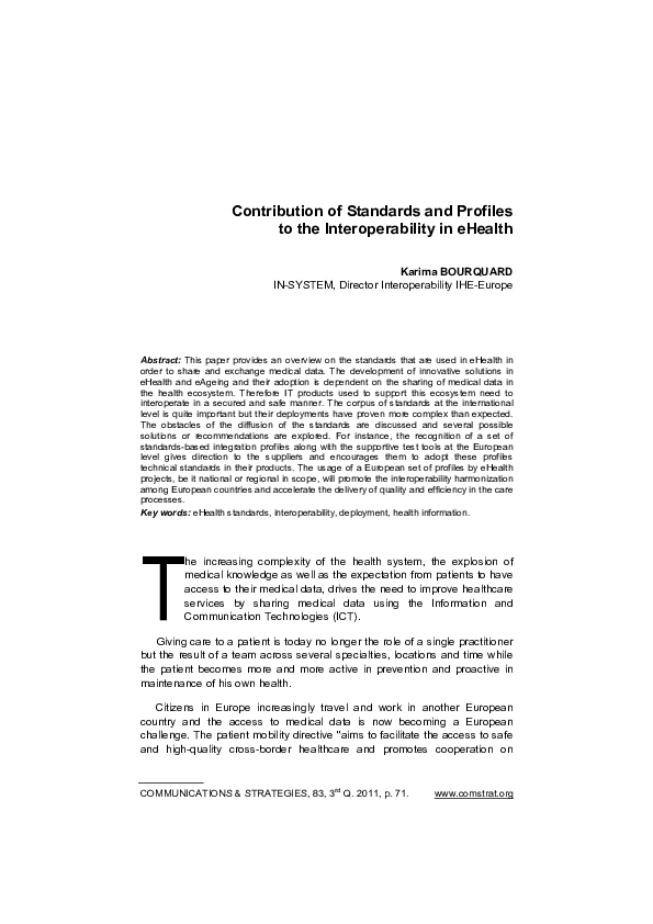 (PDF) Contribution of Standards and Profiles to the Interoperability in ...