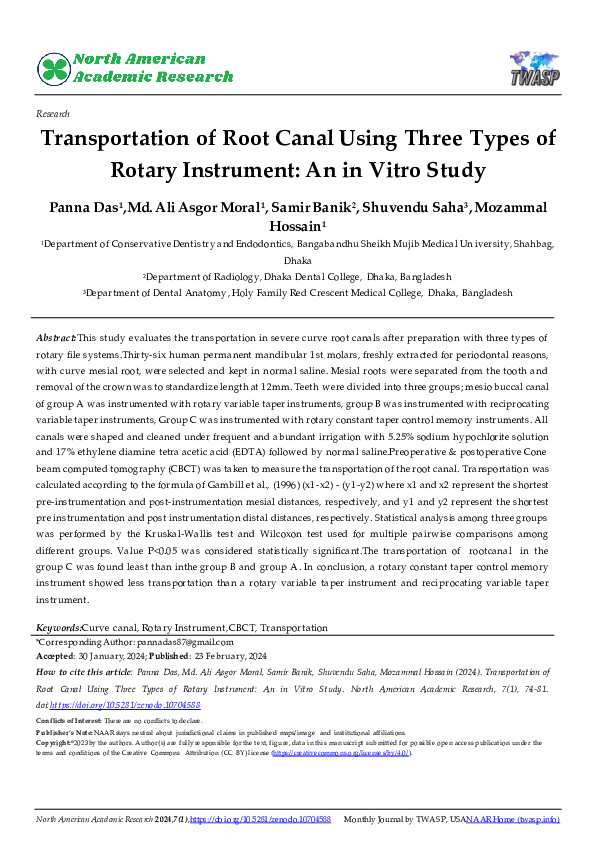 (PDF) Transportation of Root Canal Using Three Types of Rotary ...