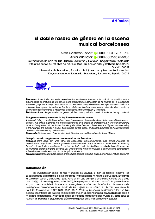 (PDF) El doble rasero de género en la escena musical barcelonesa