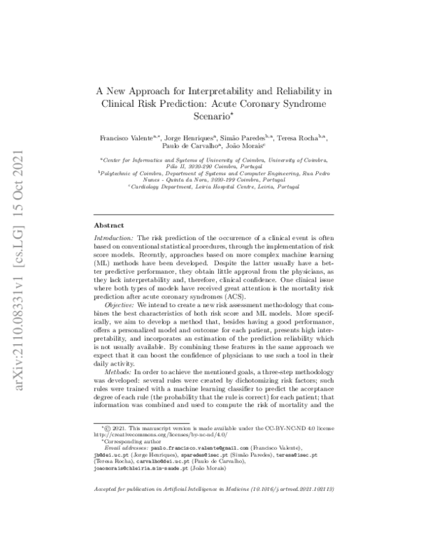 (PDF) A new approach for interpretability and reliability in clinical ...