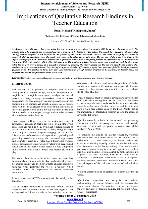 (PDF) Implications of Qualitative Research Findings in Teacher Education