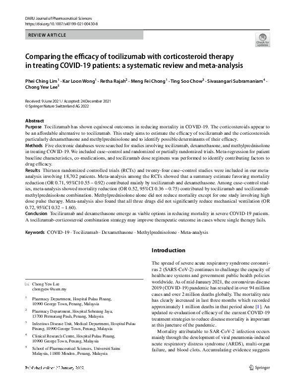(PDF) Comparing the efficacy of tocilizumab with corticosteroid therapy ...