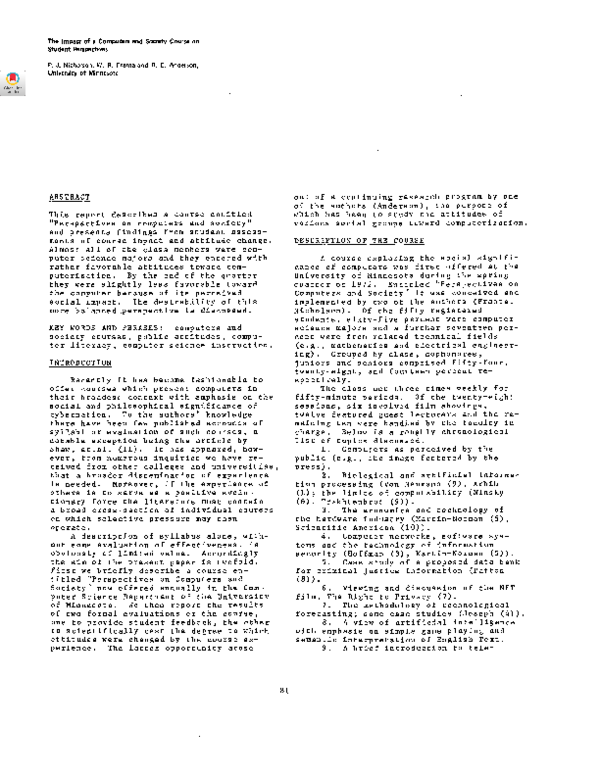 (PDF) The impact of a computers and society course on student perspectives