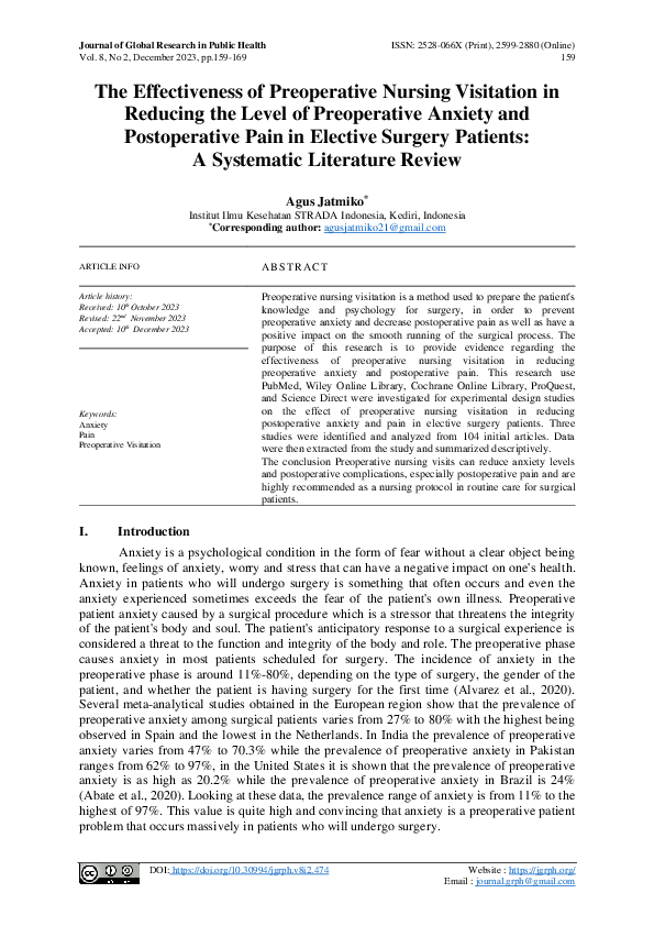 (PDF) The Effectiveness of Preoperative Nursing Visitation in Reducing ...