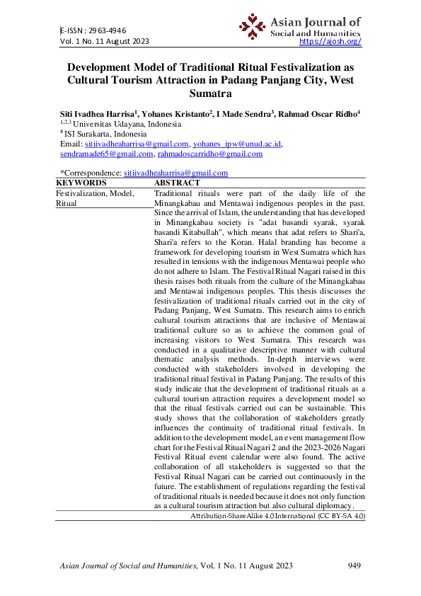 (PDF) Development Model of Traditional Ritual Festivalization as ...