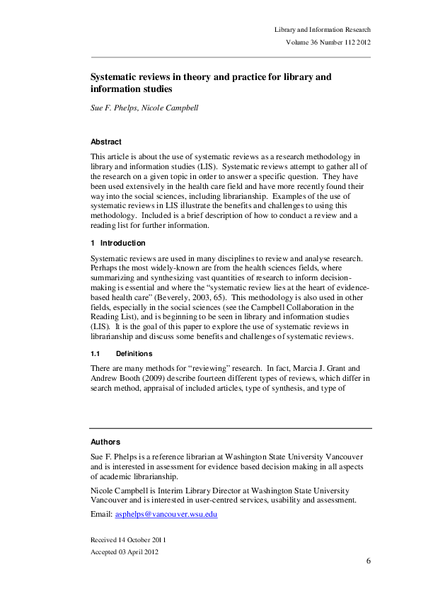 (PDF) Systematic Reviews in Theory and Practice for Library and ...