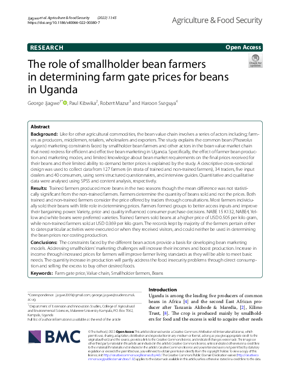 (PDF) The role of smallholder bean farmers in determining farm gate ...
