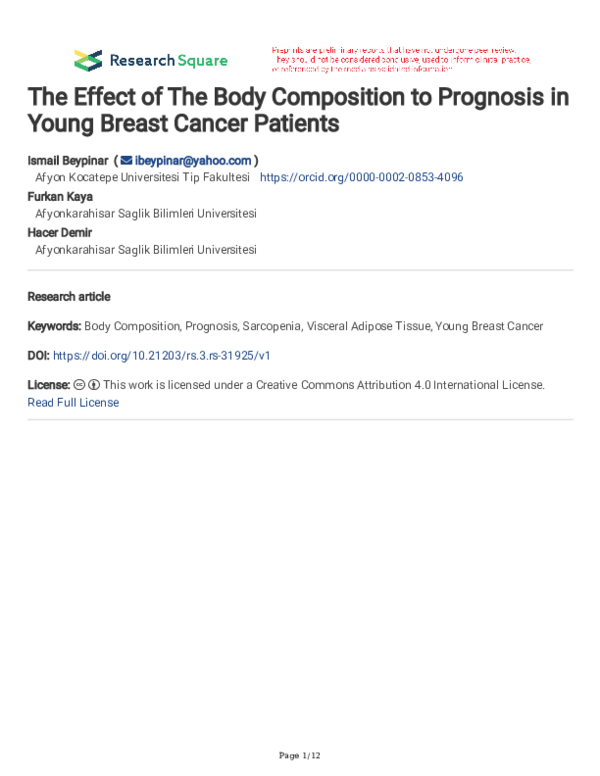 (PDF) The Effect of The Body Composition to Prognosis in Young Breast ...