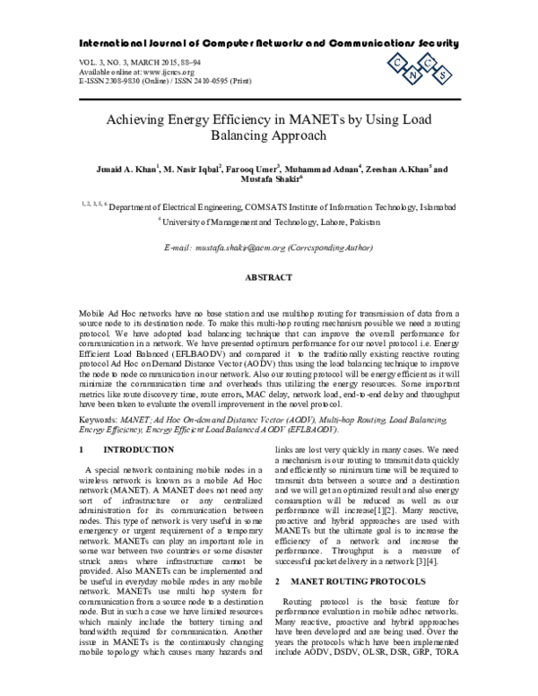 (PDF) Achieving Energy Efficiency in MANETs by Using Load Balancing ...