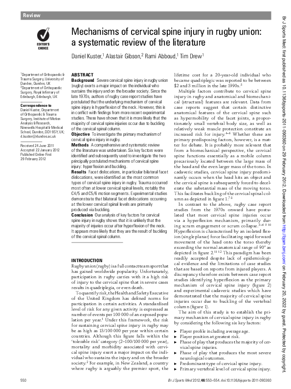 (PDF) Mechanisms of cervical spine injury in rugby union: a systematic ...