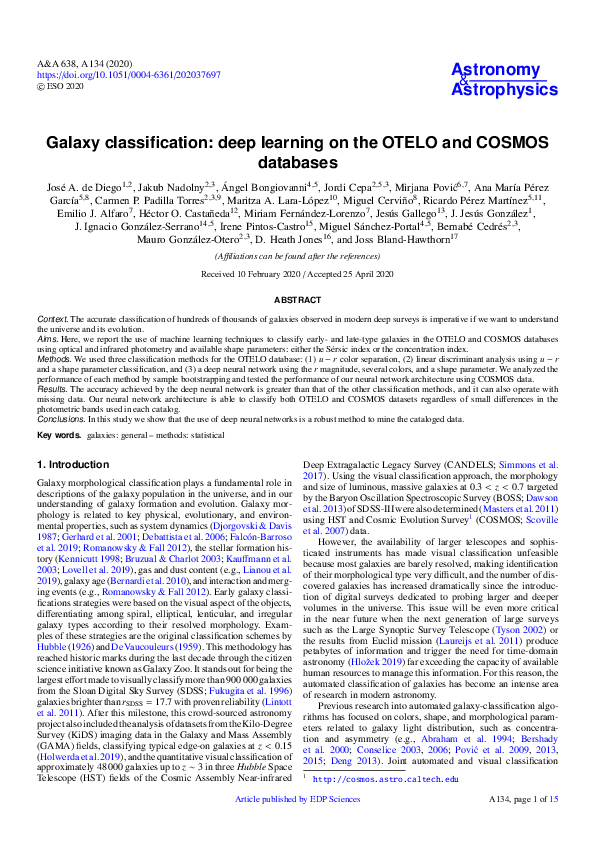 (PDF) Galaxy classification: deep learning on the OTELO and COSMOS ...