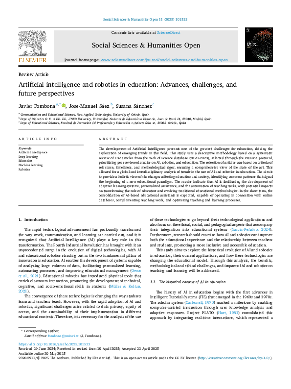 (PDF) Artificial intelligence and robotics in education: Advances ...