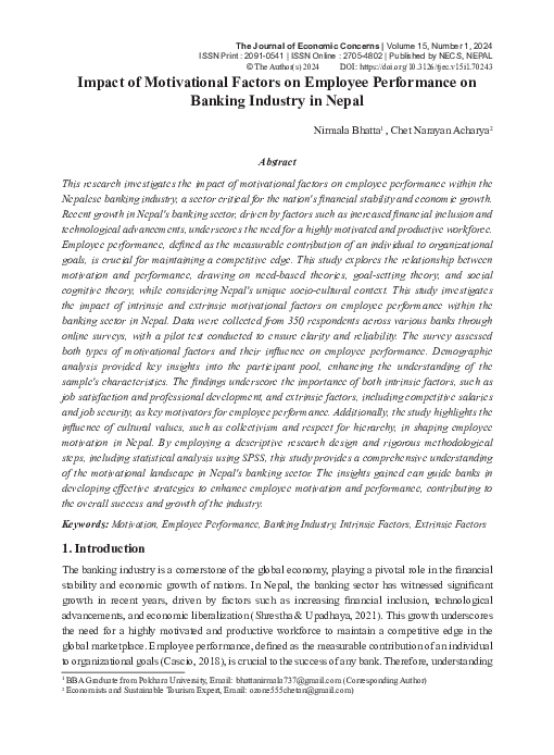 (PDF) Impact of Motivational Factors on Employee Performance on Banking ...