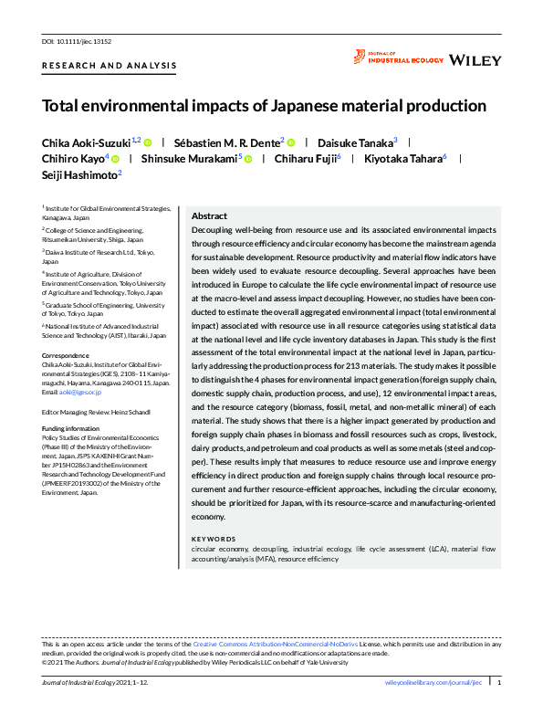 (PDF) Total environmental impacts of Japanese material production