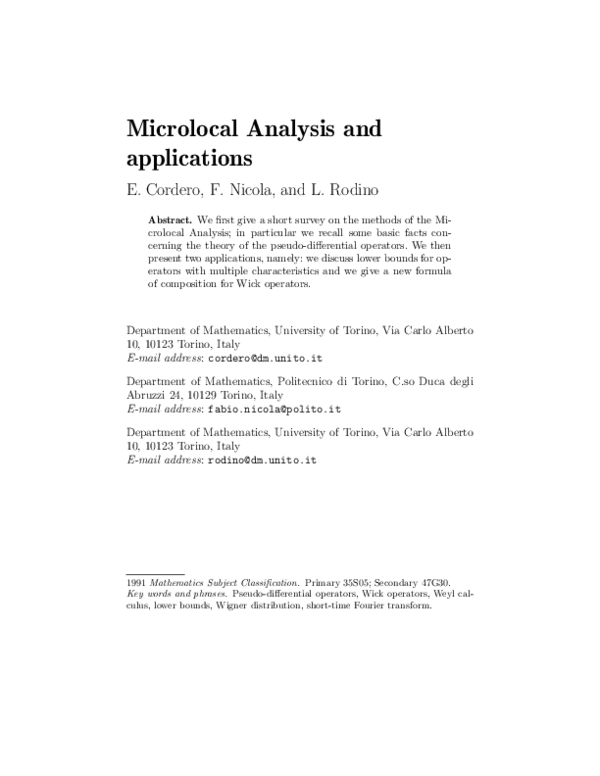 (PDF) Microlocal Analysis and Applications