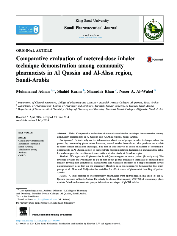 (PDF) Comparative evaluation of metered-dose inhaler technique ...