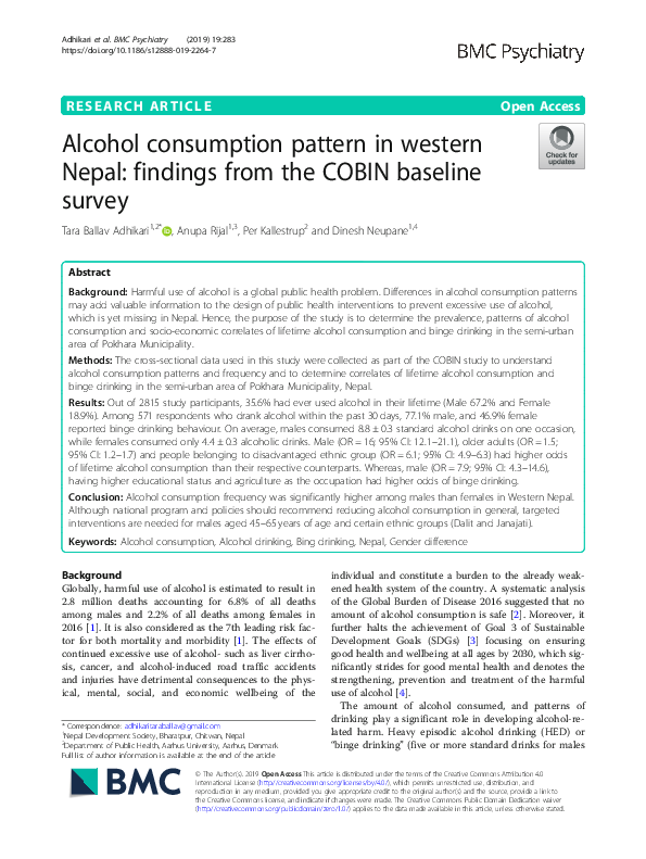 (PDF) Alcohol consumption pattern in western Nepal: findings from the ...