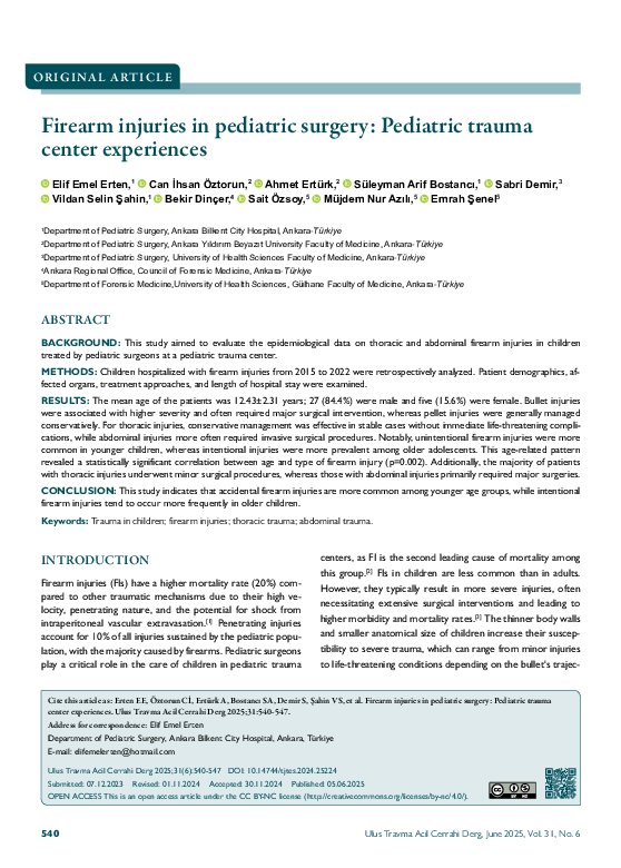 (PDF) Firearm injuries in pediatric surgery: Pediatric trauma center ...