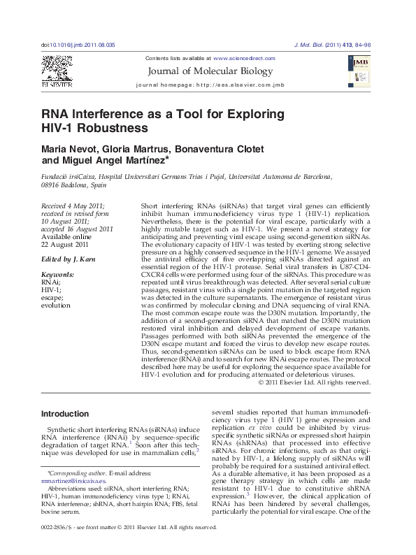 (PDF) RNA Interference as a Tool for Exploring HIV-1 Robustness