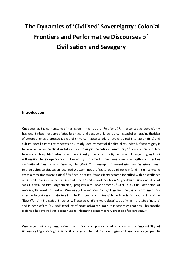 (PDF) The dynamics of ‘civilised’ sovereignty: colonial frontiers and ...