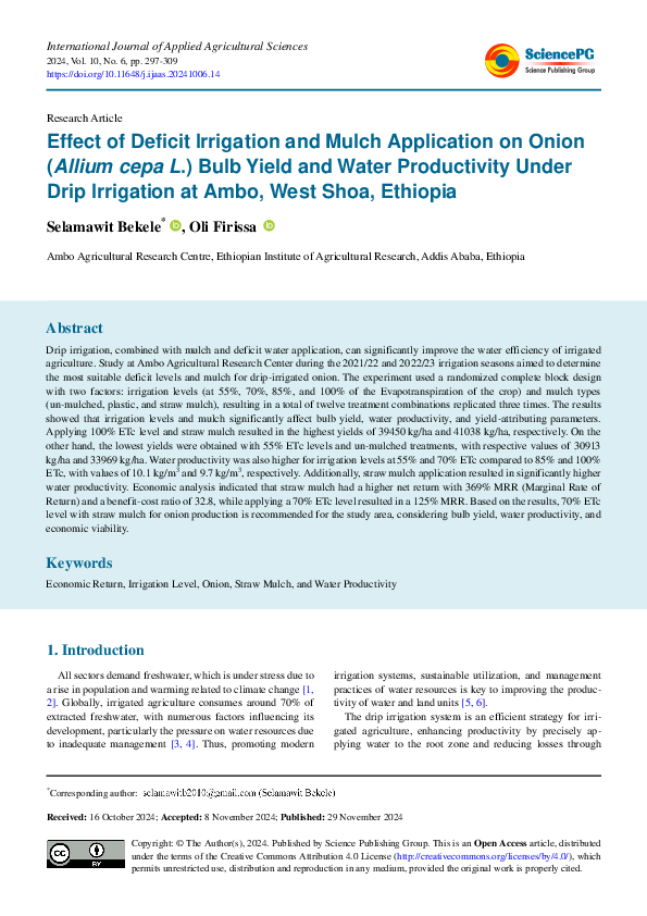 (PDF) Effect of Deficit Irrigation and Mulch Application on Onion ...