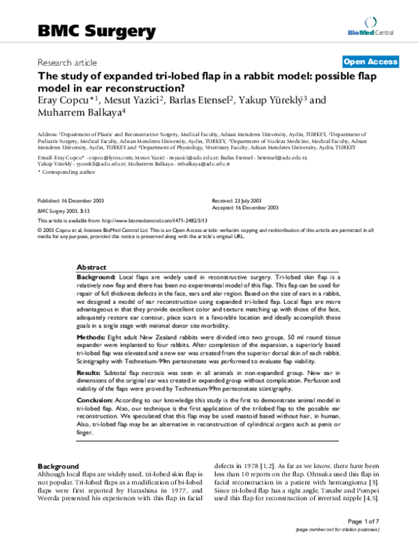 (PDF) The study of expanded tri-lobed flap in a rabbit model: possible ...