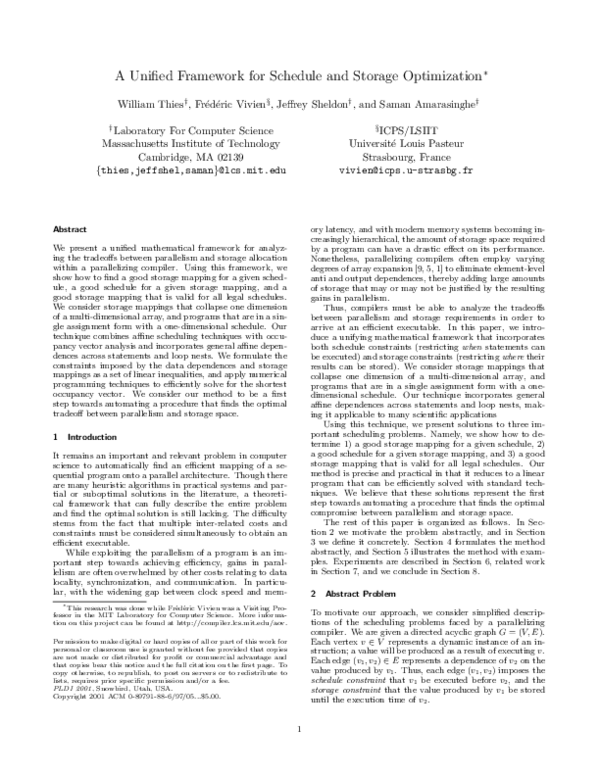 (PDF) A unified framework for schedule and storage optimization
