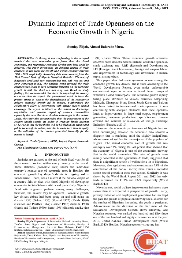 (PDF) Dynamic Impact of Trade Openness on the Economic Growth in Nigeria