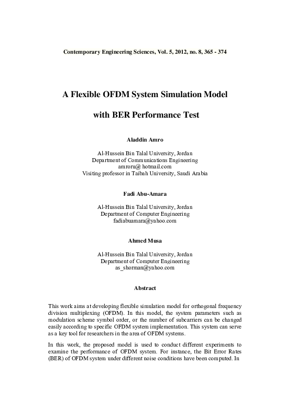 (PDF) A Flexible OFDM System Simulation Model with BER Performance Test