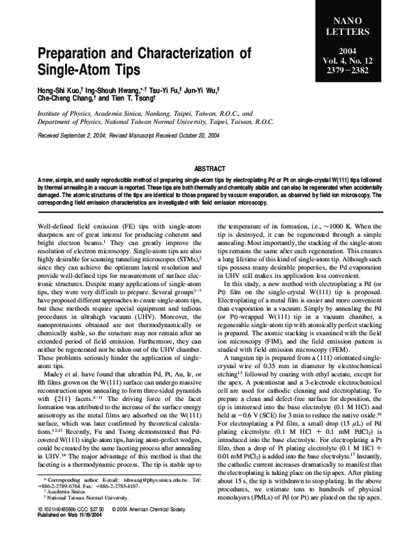 (PDF) Preparation and Characterization of Single-Atom Tips