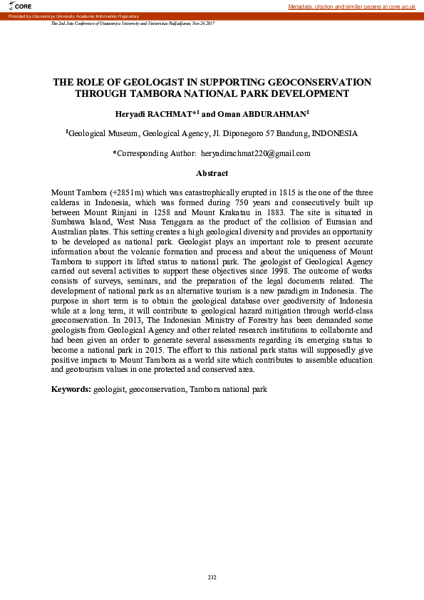 (PDF) The Role of Geologist in Supporting Geoconservation Through ...