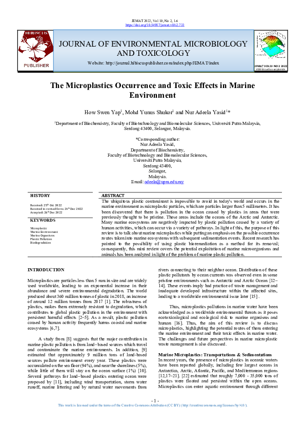 (PDF) The Microplastics Occurrence and Toxic Effects in Marine Environment