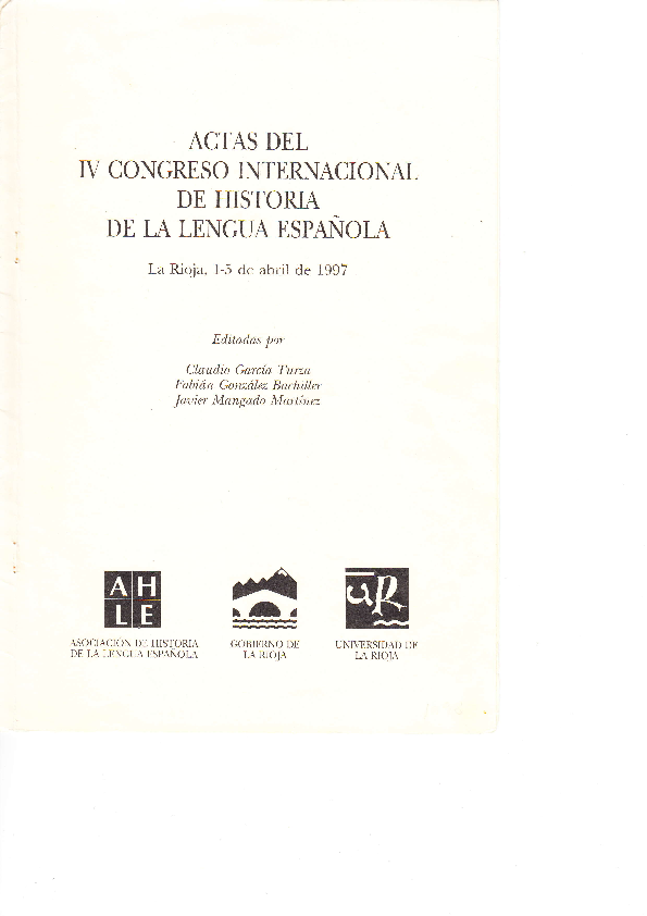 (PDF) ACTAS DEL rV CONGRESO INTERNACIONAL DE HISTORIA DE LA LENGUA ESPAÑOIA