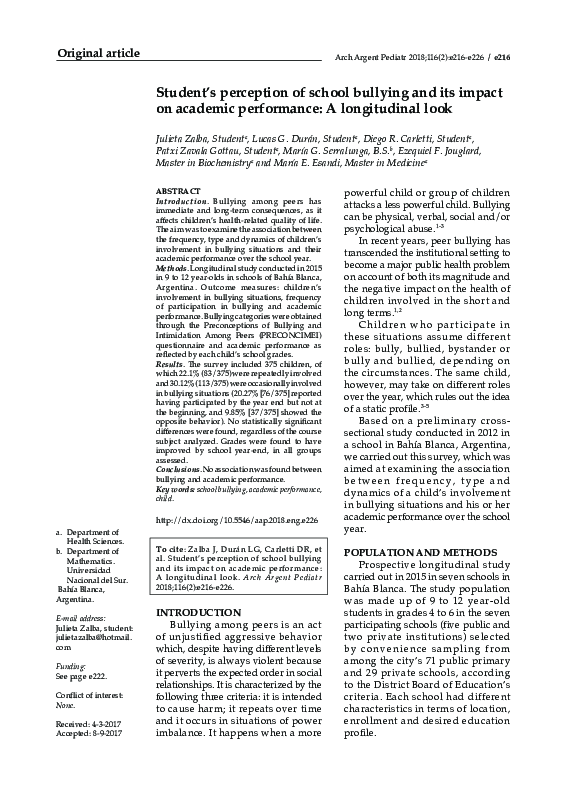 (PDF) Student's perception of school bullying and its impact on ...
