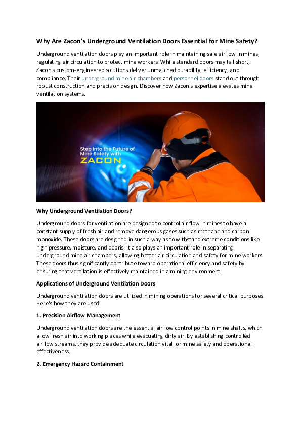 (PDF) Why Are Zacon's Underground Ventilation Doors Essential for Mine ...