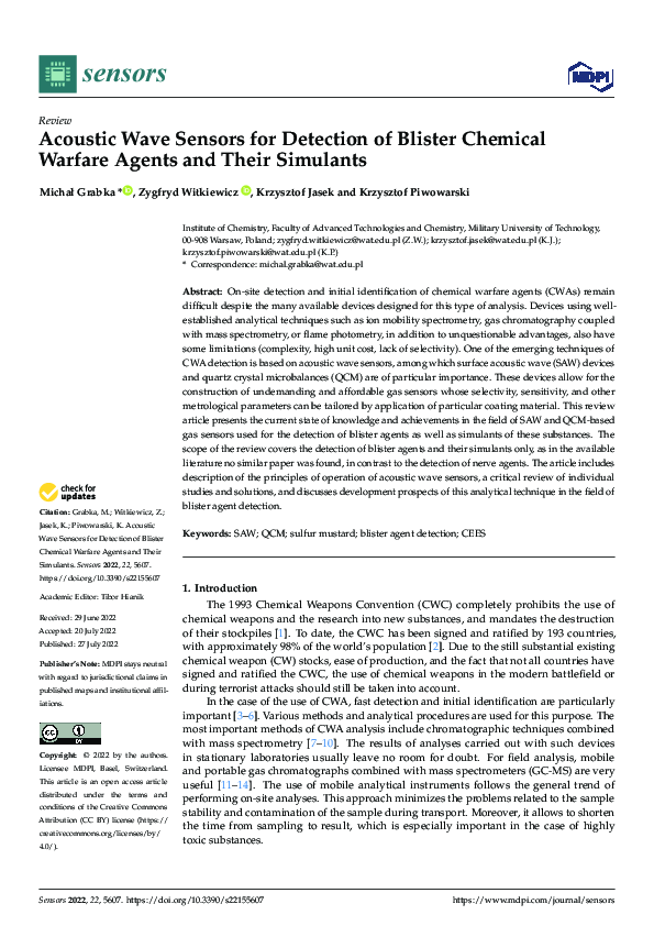 (PDF) Acoustic Wave Sensors for Detection of Blister Chemical Warfare ...