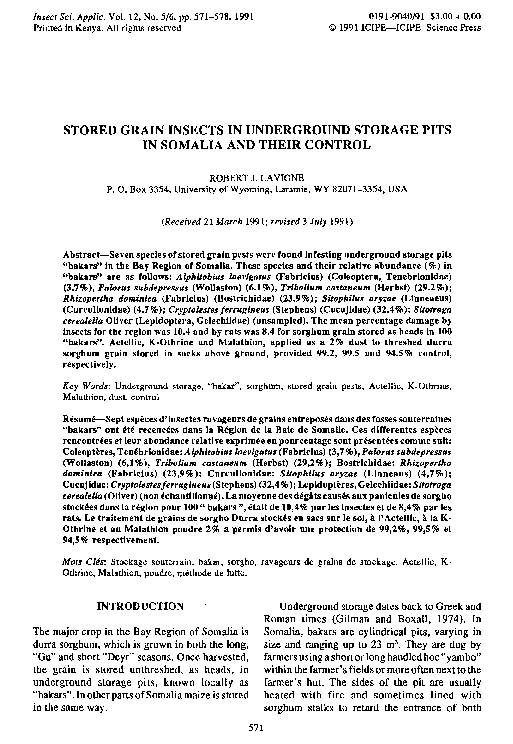 (PDF) Stored grain insects in underground storage pits in Somalia and ...