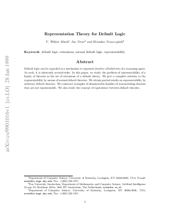 (PDF) Representation theory for default logic