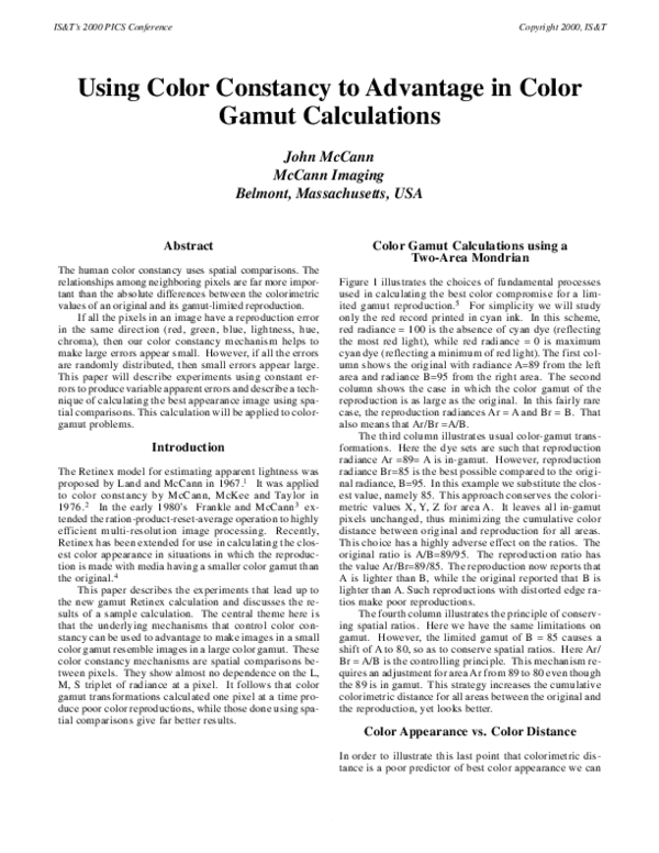 (PDF) Using Color Constancy to Advantage in Color Gamut Calculations