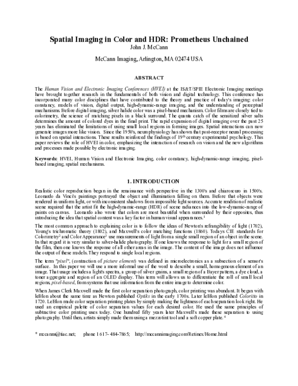 (PDF) Spatial imaging in color and HDR: prometheus unchained