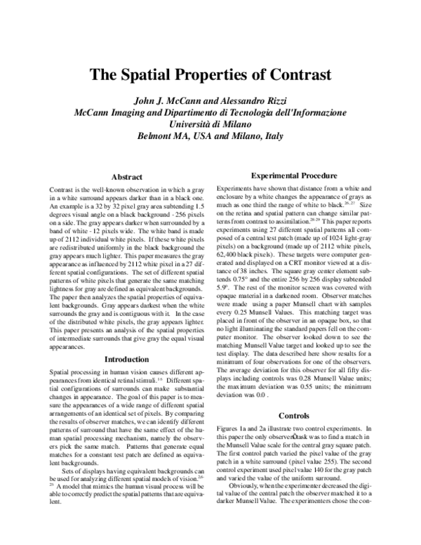 (PDF) The Spatial Properties of Contrast