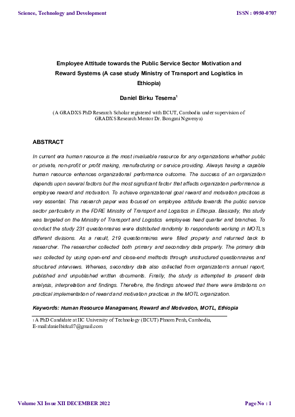 (PDF) Employee Attitude towards the Public Service Sector Motivation ...