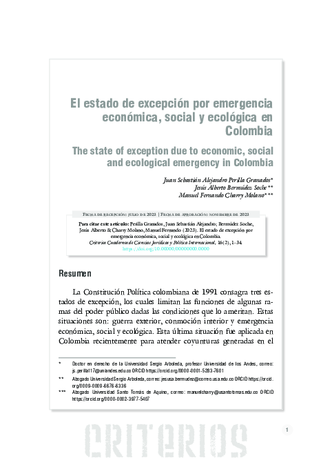 (PDF) El estado de excepción por emergencia económica, social y ...
