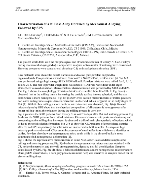 (PDF) Characterization of a Ni Base Alloy Obtained by Mechanical ...