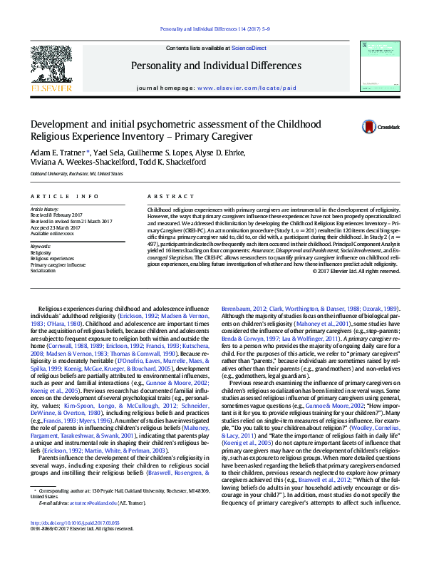 (PDF) Development and initial psychometric assessment of the Childhood ...