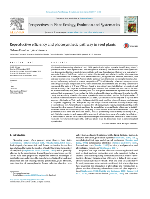 (PDF) Reproductive efficiency and photosynthetic pathway in seed plants
