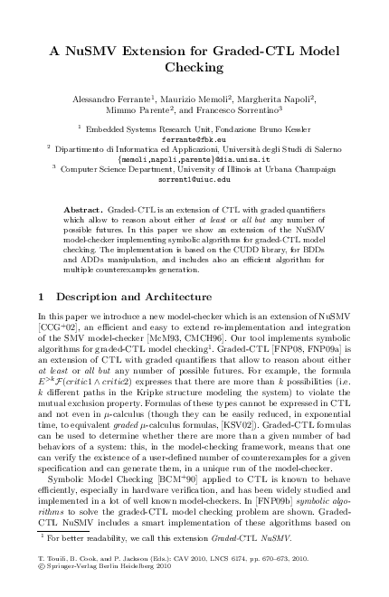 (PDF) A NuSMV Extension for Graded-CTL Model Checking